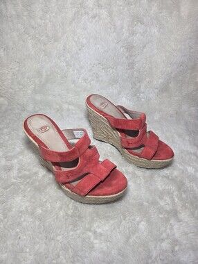 UGG Tawnie Red Suede Espadrille Wedge Platform Sandals Size 5